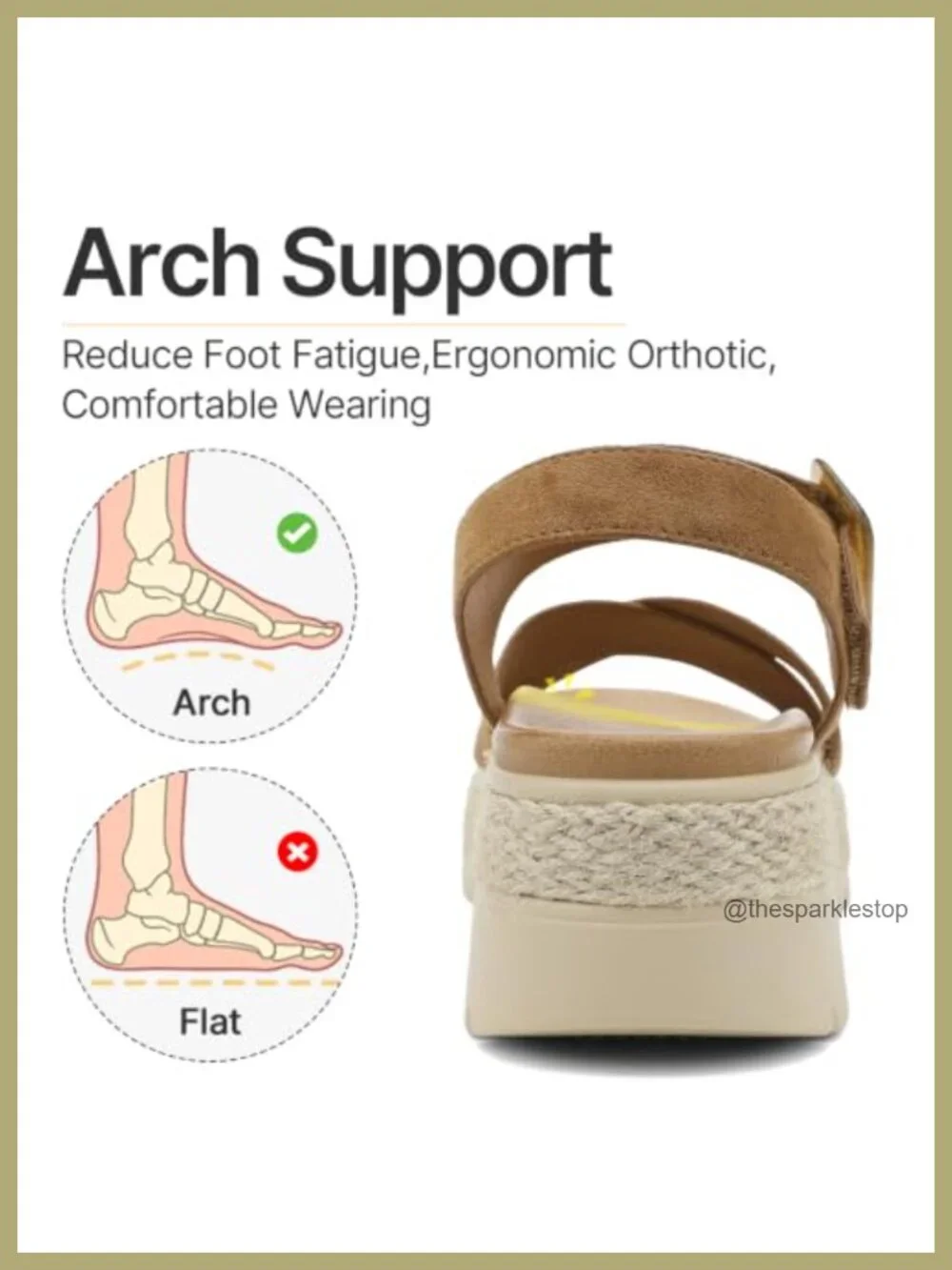 Womens Platform Sandals Low Wedge Espadrille Orthopedic Arch Support Hook Loop